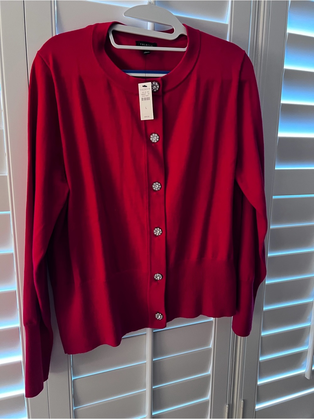 Talbots Bright Red Rhinestone-Button Cardigan